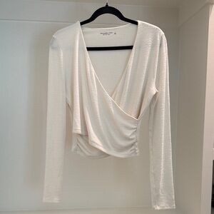 Abercrombie & Fitch Cream Long Sleeve Wrap Blouse